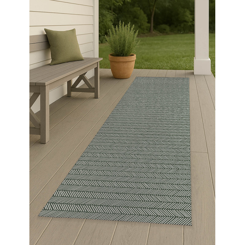 Chevron Stripe Non-Slip Outdoor Rug, Runner 2'6" x 8'