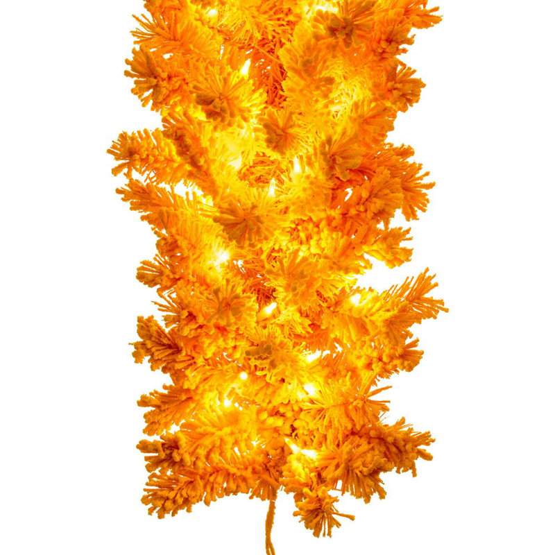 Vickerman 9' x 14" Flocked Yellow Artificial Pre-Lit Garland with Yellow LED Mini Lights