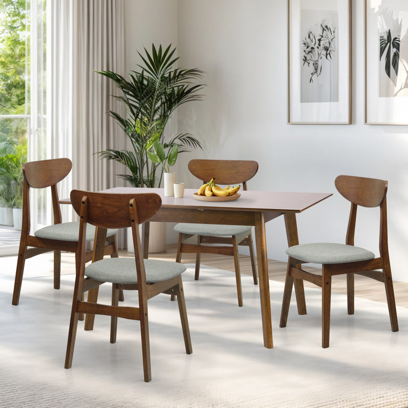 5 Piece Dining Table Set, 4 Solid Wood Yumiko Chairs w Extendable Rectangular Dining Table, Kitchen Set for Four, Dining Room Set