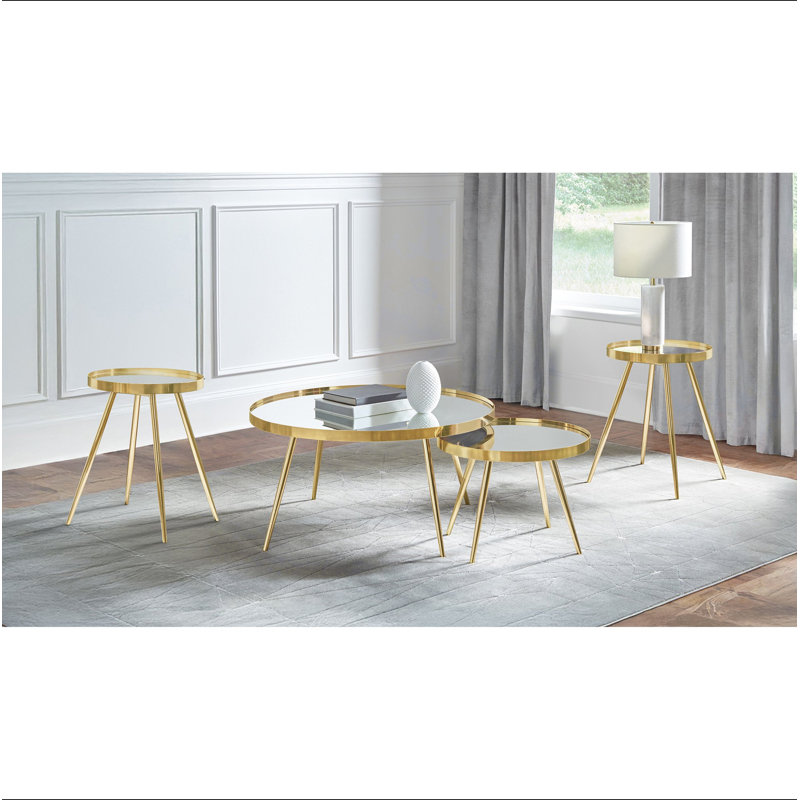 Ensemble de table basse et de table de bout dorées 4 pièces