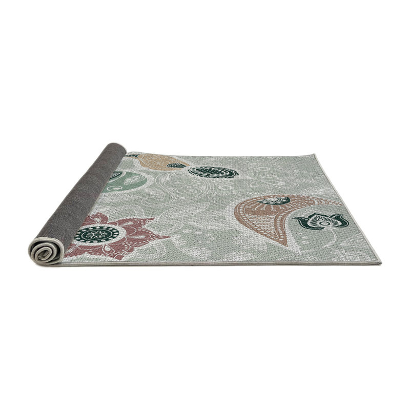 Tapis vert / gris / blanc cassé tissé à la machine, Rond 7 pi