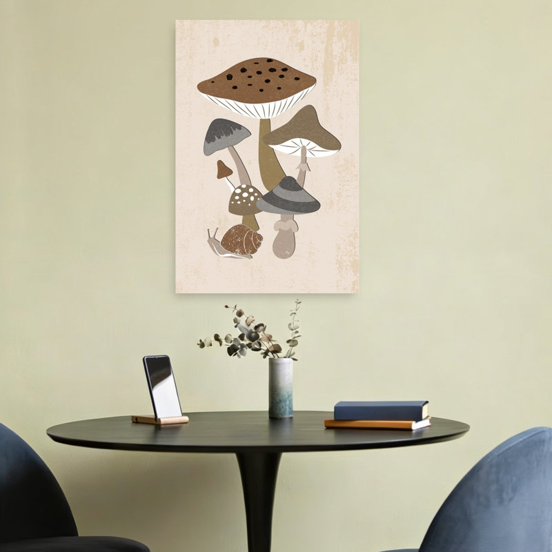 Muted Woodland Mushrooms Organic Rustic Abstract Forest Nature Wall Art Print by Martina - Wrapped Canvas Print