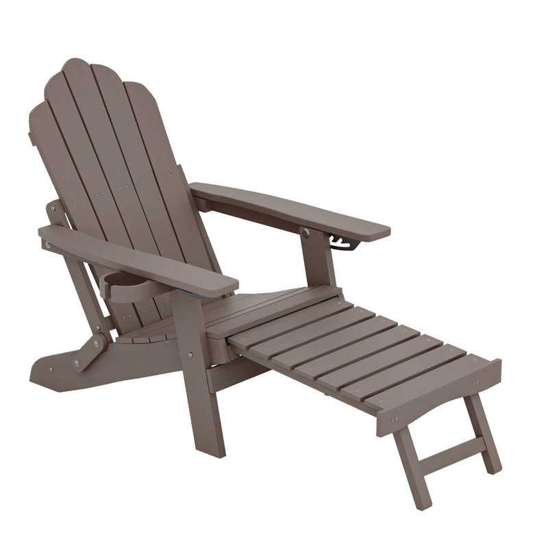 HIPS Folding Adirondack Chair Adjustable Chair with Ottoman Fire Pit Patio Chair for Outdoor, Coffe