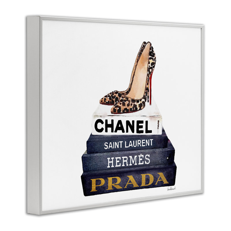 «Fashion Book Set Leopard P Pomp Heels», impression, H 30 po x l 24 po, Giclée encadrée blanc bord de mer