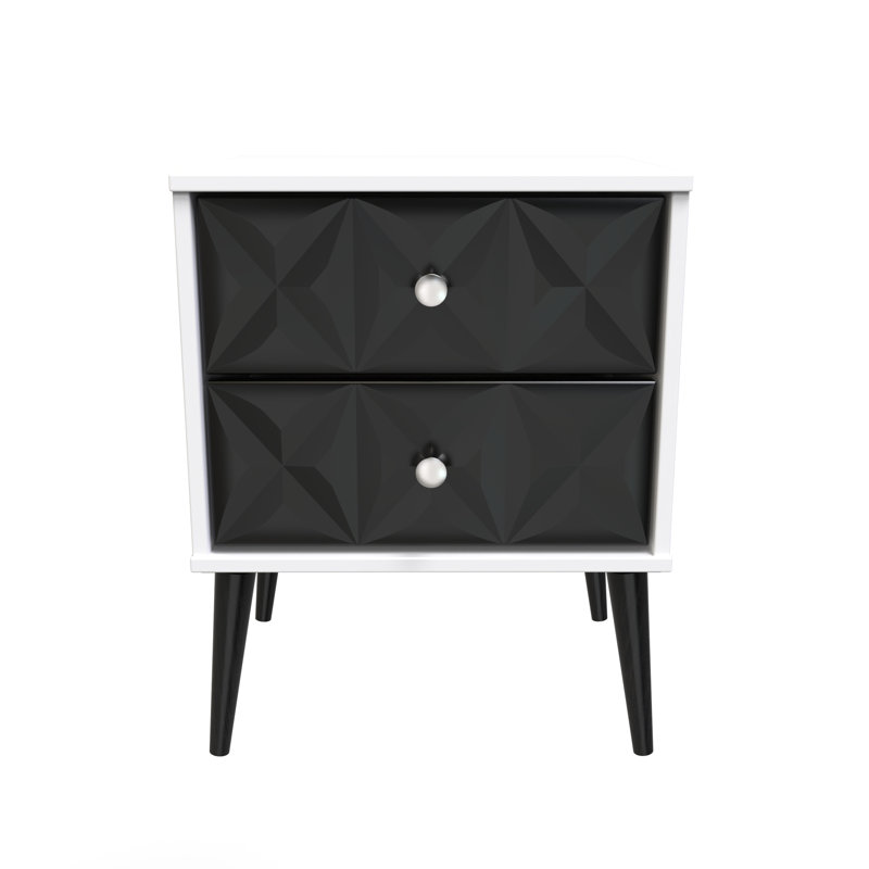 Fully Assembled Gitschier 2 DrawerÂ Bedside Table, Black, White