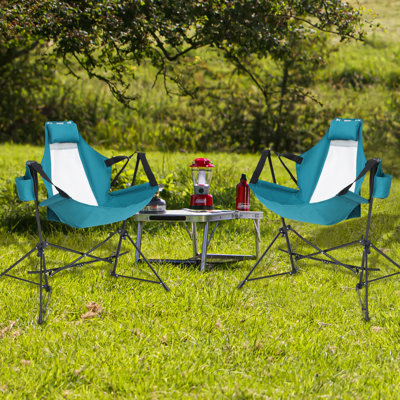 2-pack Folding Hammock Camping Chairs, Portable Rocking Chairs With Adjustable Back, Aluminum Alloy Frame, Pillow, Cup Holder & Carry Bag For Outdoor Travel, Lawn & Backyard
