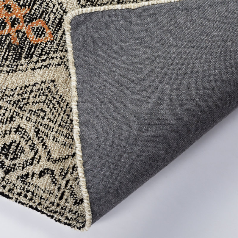 Eliel Geometric Hand Tufted Black/White/Orange Area Rug, Rectangle 2' x 3'