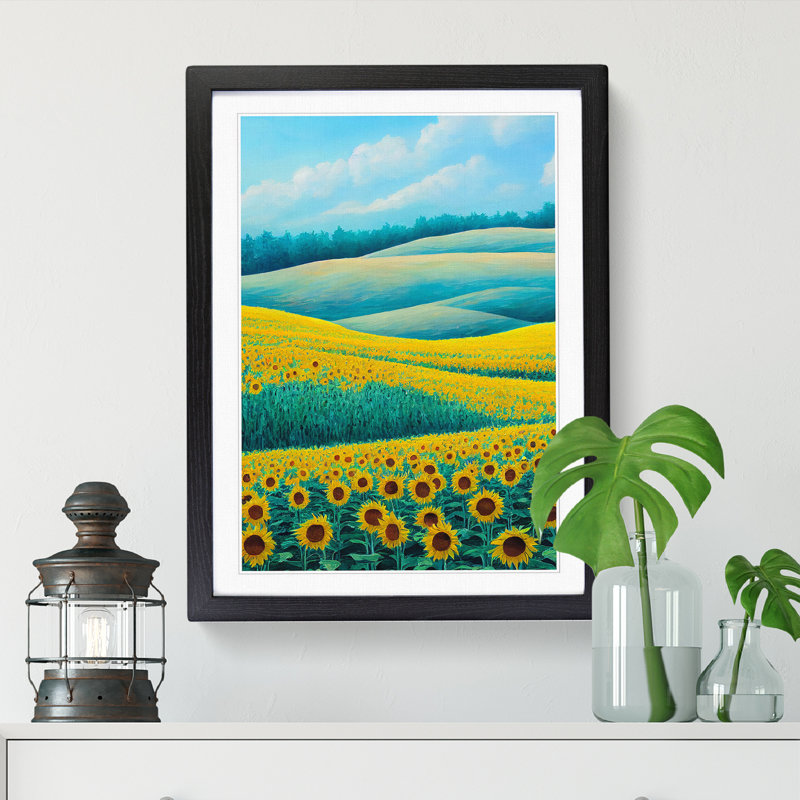Sunflower Field - Framed Print, Black, 64cm H x 25cm W x 2cm D