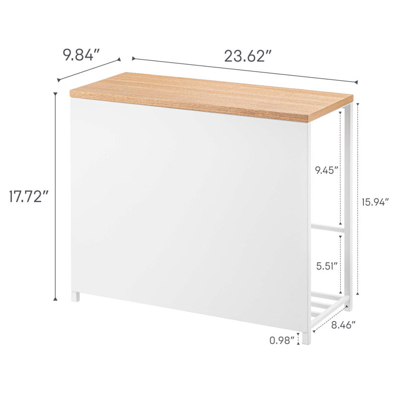 White Steel and Wood Entryway Storage Bench with Concealed Shelf