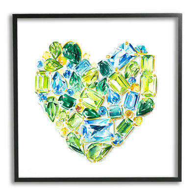 «Green Gemstones Heart» encadré sur bois par Enya Todd, impression