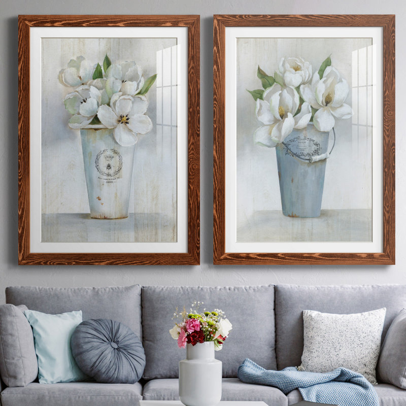 Fleuriste Francais I - ensemble de 2 reproductions d'art, H 31,5 po x l 47 po x P 1,5 po, Papier avec cadre érable, Blanc
