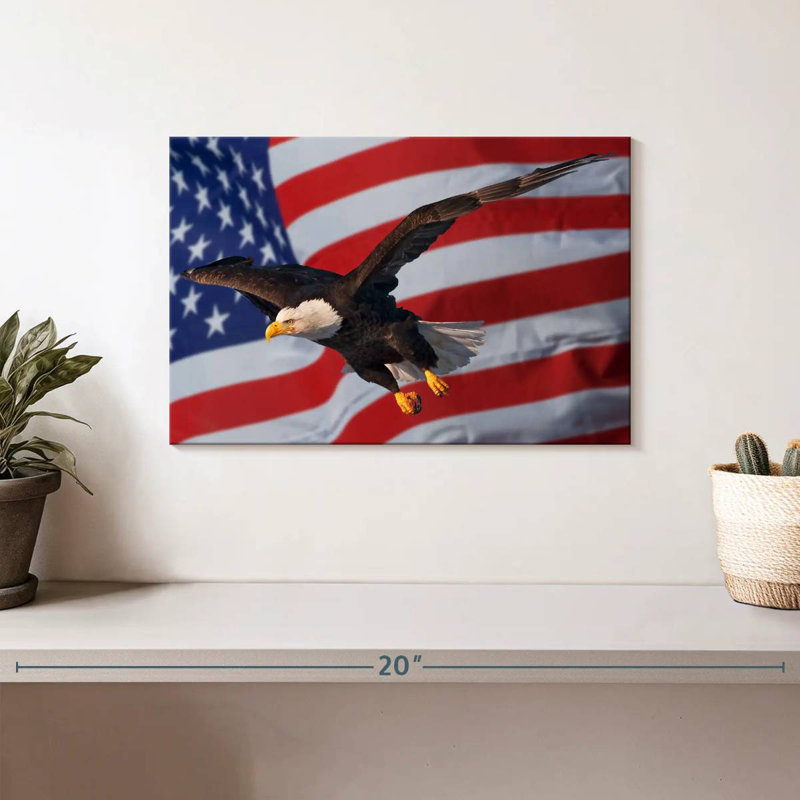 Lelar US Flag And Flying Bald Eagle, 8" H x 12" W