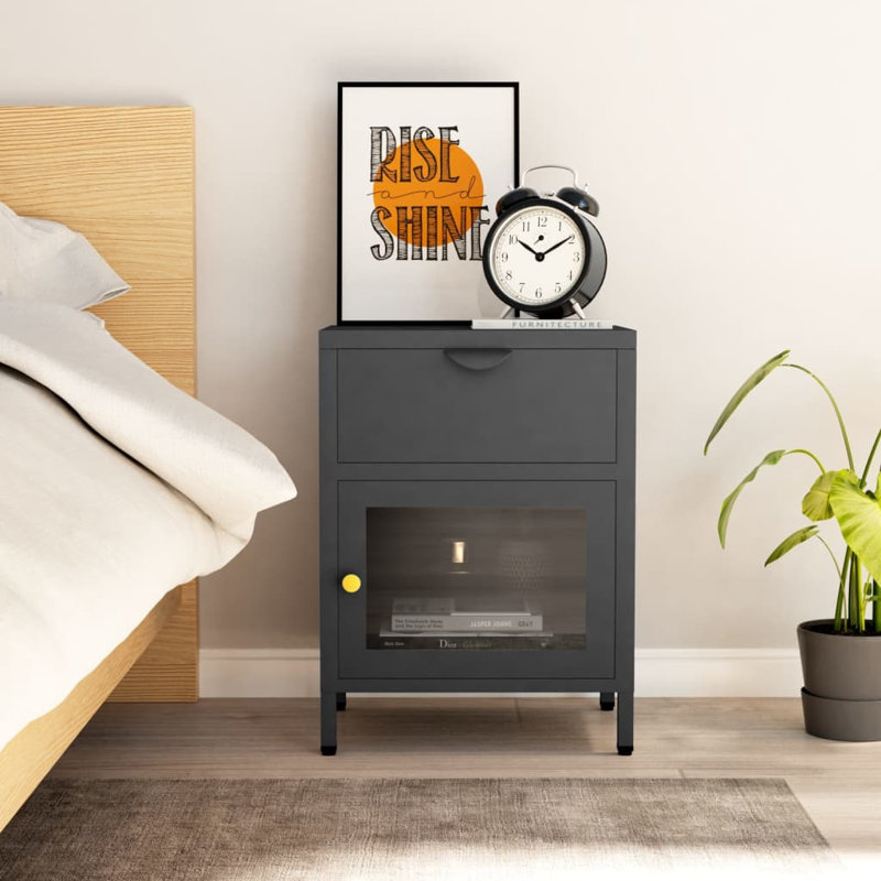Bruneau 40cm W Bedside Table, Anthracite