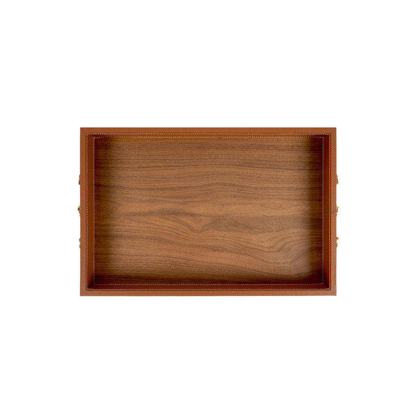 Buckley Leather / Faux Leather Decorative Tray, Tan/Walnut