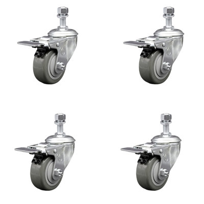 Polyurethane Wheel Swivel ½ Inch Stem Caster Set 2 Total Lock Brake