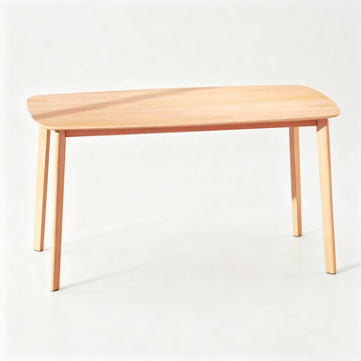 59.1 Inch Nordic Style Solid Pine Wood Dining Table with Rounded Corners, Natural Wood Rectangular Table for 4-6 People