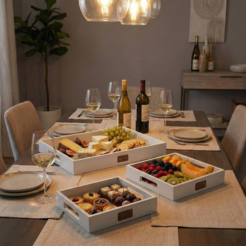 Wood Tray - Set of 3, White