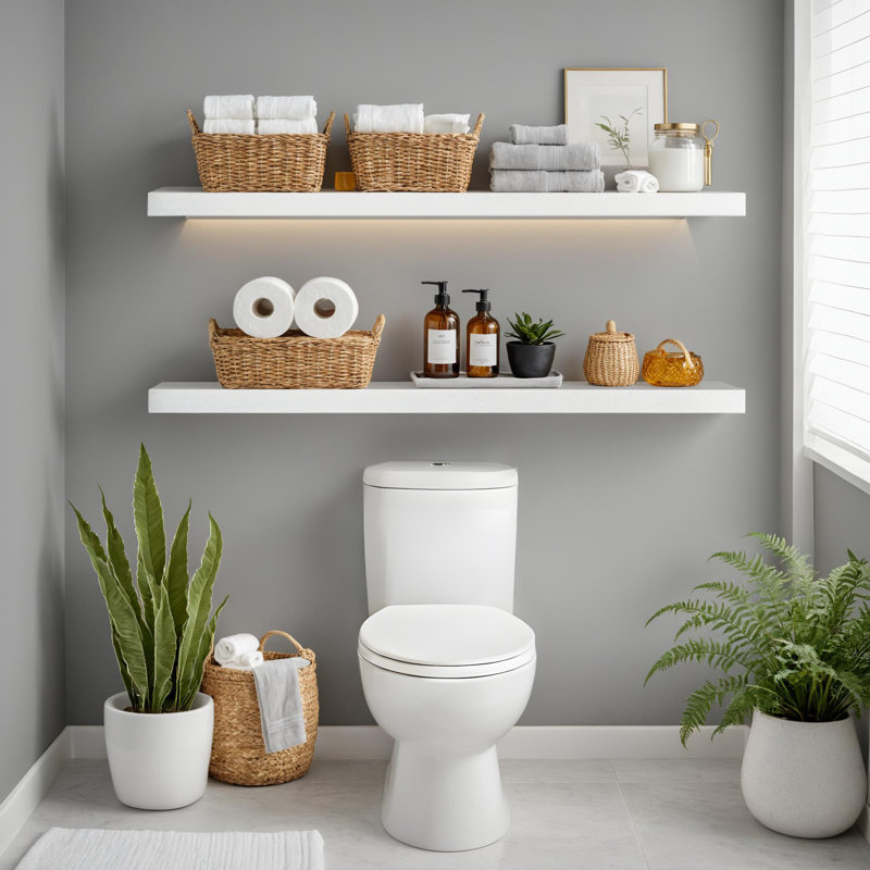2 Pieces Floating Shelves, Wall Shelf Display Shelves for Living Room/Bedroom/Bathroom/Kitchen, White
