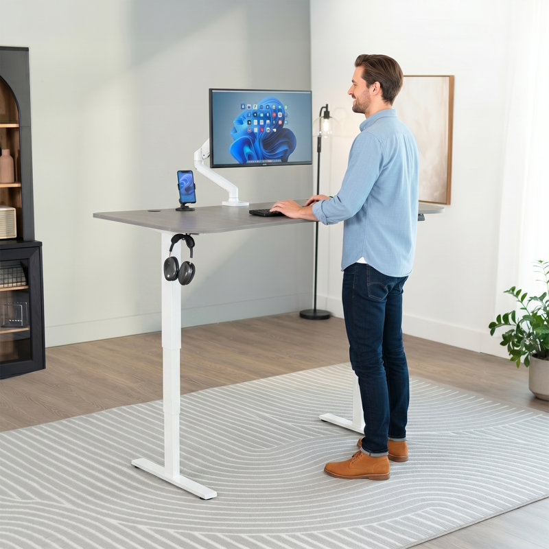 Bureau debout électrique 63 po x 32 po Vivo, Blanc, Gris foncé