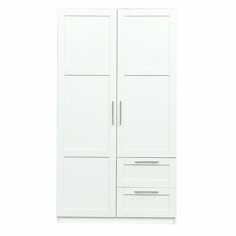 Armoire haute et armoire de cuisine avec 2 portes, 2 tiroirs et 5 espaces de rangement, blanc