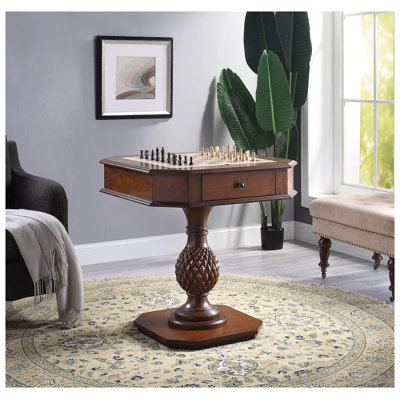 Bishop II Cherry Finish Reversible Game Table - 3-in-1 Chess, Checker & Backgammon with Storage Drawers, 20" x 20" Game Surface