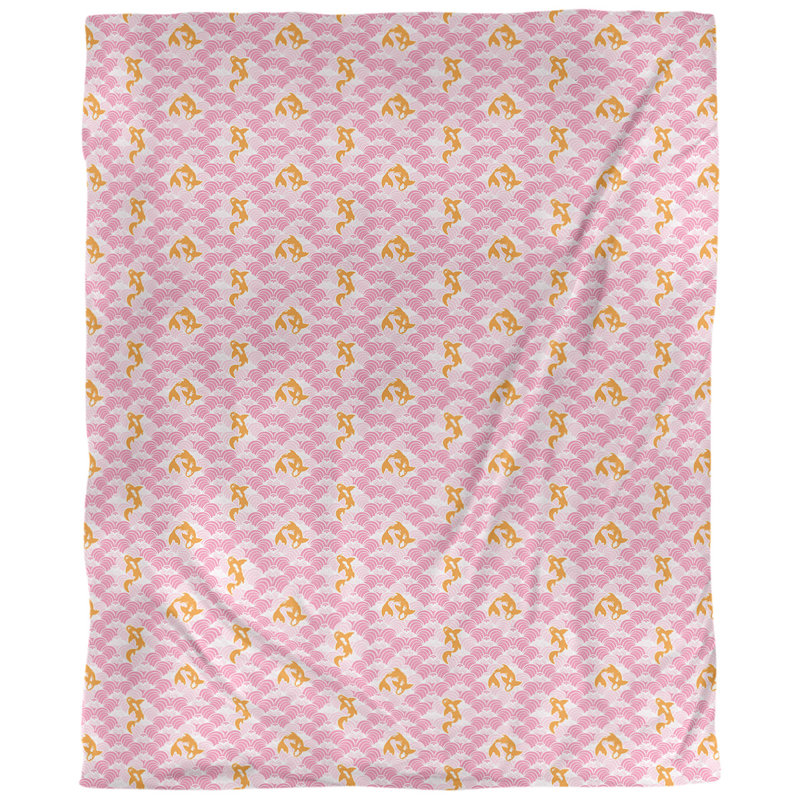 Tissu de poisson et d’ondulations koi, Rose, L 54 po x l 36 po, Lin huître palazzo