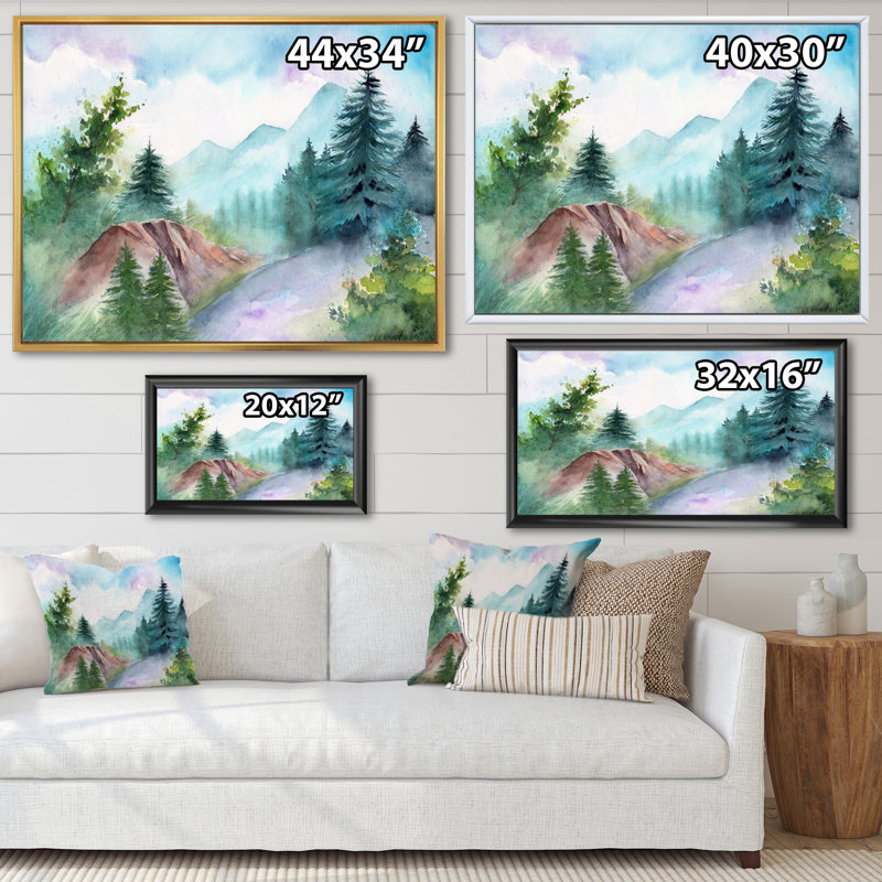 «Landscape with Forest Road and Distant Mountains», reproduction sur toile, H 12 po x l 20 po, Toile à cadre flottant noir