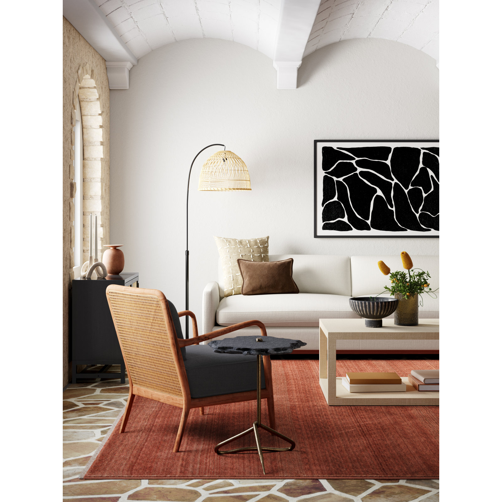 Goncalvo 23'' H Free-Form Marble Top End Table with Iron Base, Black/Gray