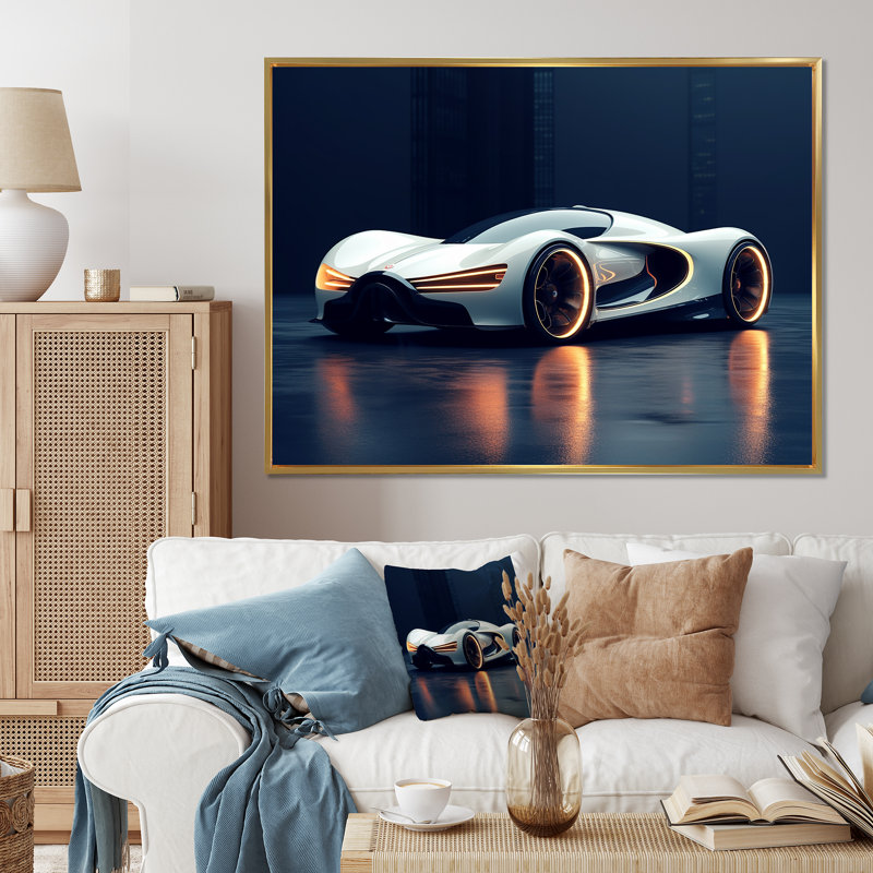 Futuriste voiture de sport Bugatti I - voitures de course, art mural, 30" H x 40" W, Cadre flottant doré