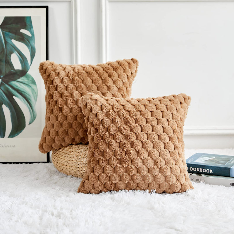 18x18 Set of 2 Decorative Throw Pillow Covers, Brown