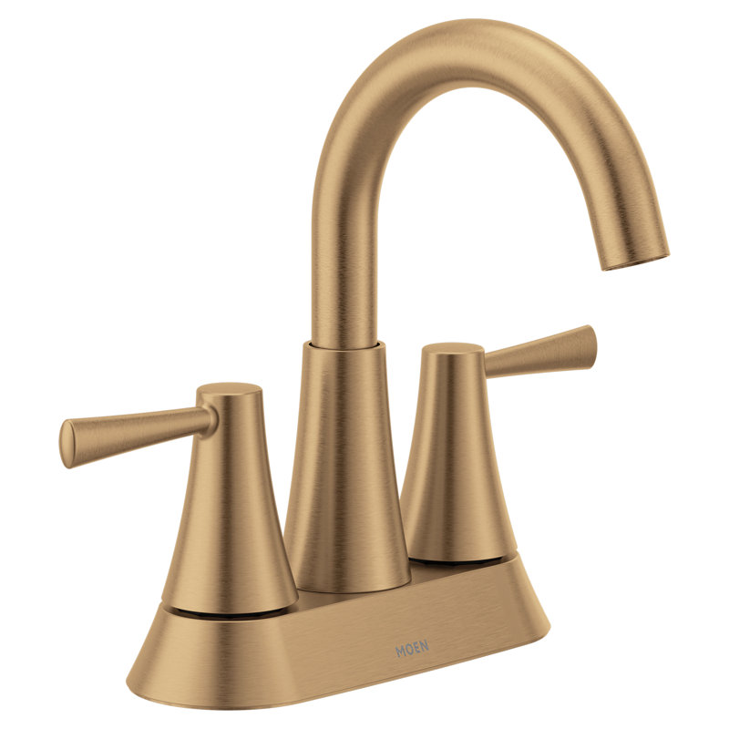 Moen Ronan Two-Handle 4" Centerset Modern Bathroom Faucet with Push-Down Drain, Bronzed Gold