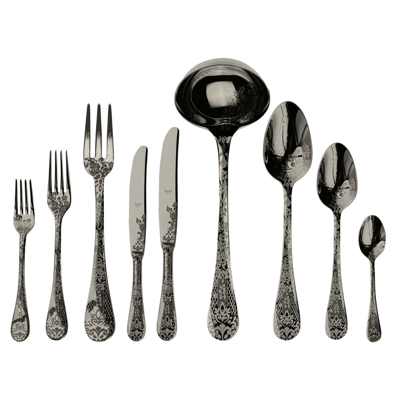 Casablanca 75 - Piece Stainless Steel Flatware Set - Service for 12, Black Gold