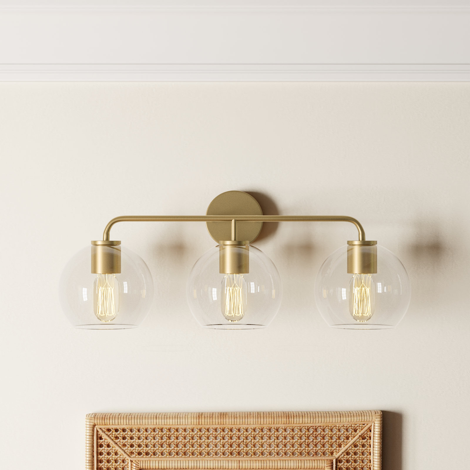 Childerley 3-Light Dimmable Vanity Light, Satin Brass, Clear