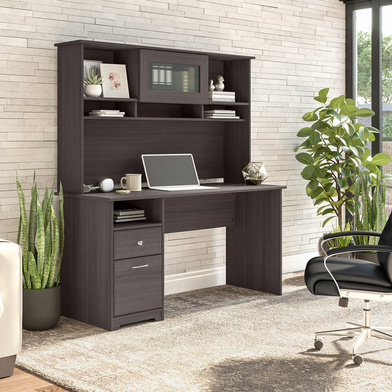 Bureau d'ordinateur avec huche Ozro, Gris chiné, H 66,3 po x l 59,45 po x P 23,19 po