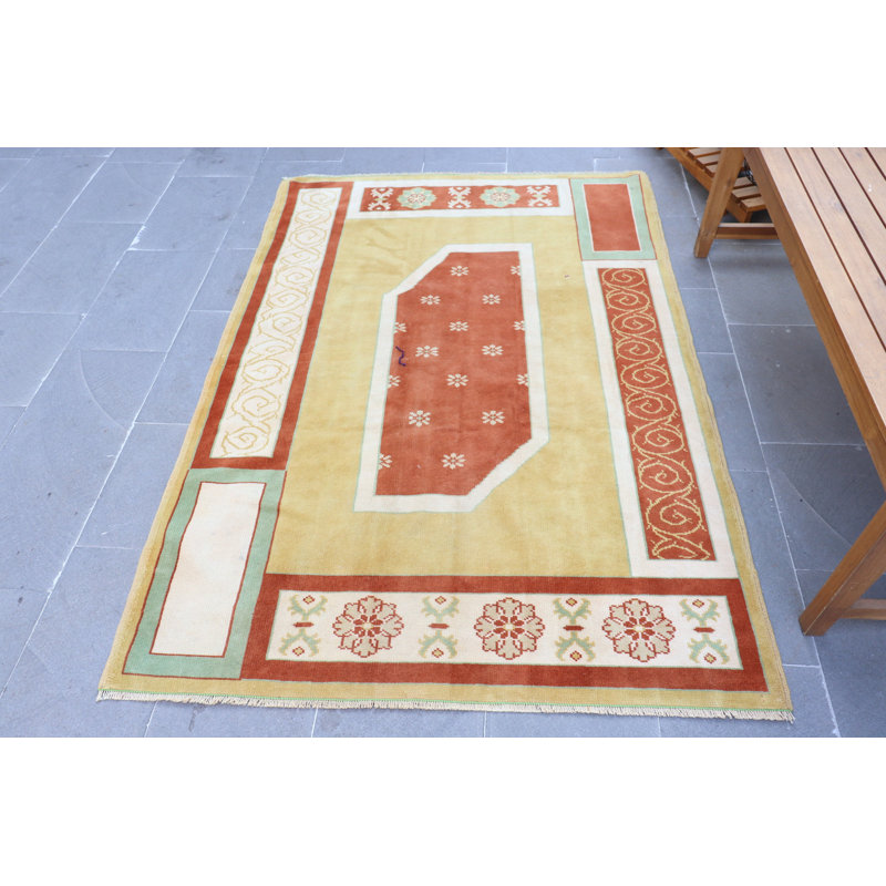 Tapis turc rétro jaune pour chambre de bébé ou d'extérieur - cadeau antique idéal