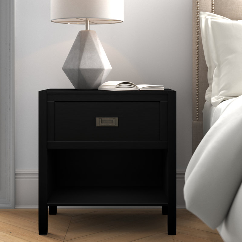 60.96cm W Solid + Manufactured Wood Bedside Table, Black