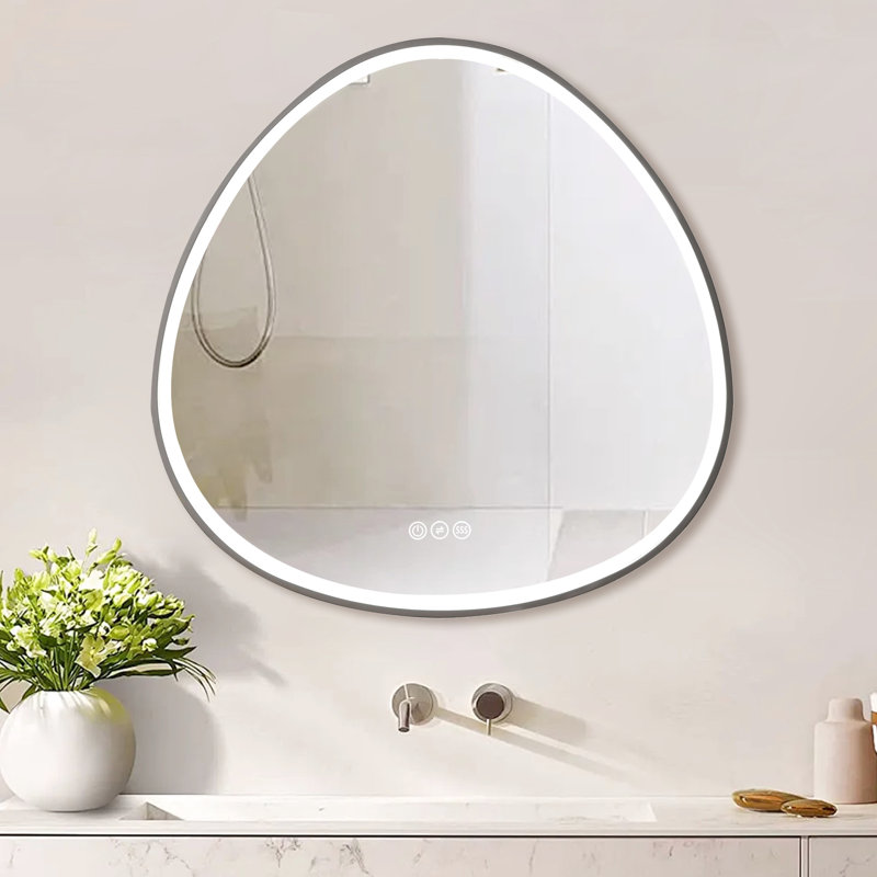 Miroir de salle de bain gris bronze à intensité variable à intensité variable, 32 X po, pour une décoration de luxe encadrée Brouillard de coiffeuse et finition