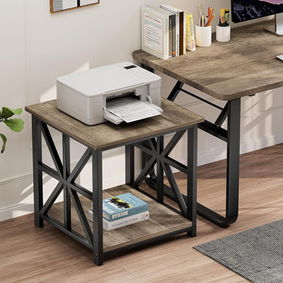 Grande table d'appoint avec tablette de rangement à 2 niveaux, table de chevet de style campagne moderne pour la chambre à coucher, le salon ou le bureau, finition gris délavé