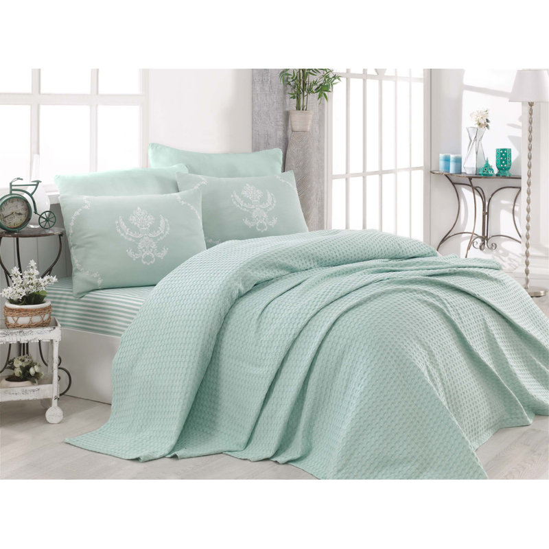 Ensemble de draps 100% coton Friedwin, 63 po x 93 po - 1 taie d'oreiller, Vert aquatique