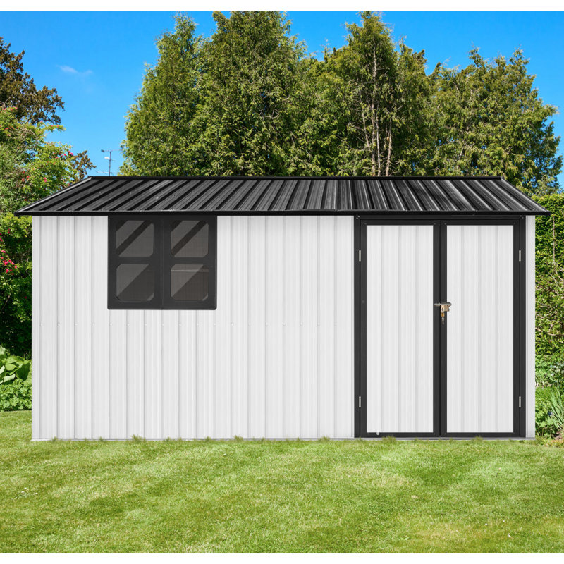 12Ftx10ft Metal Garden Sheds Outdoor Storage Sheds White+Black With Window, White