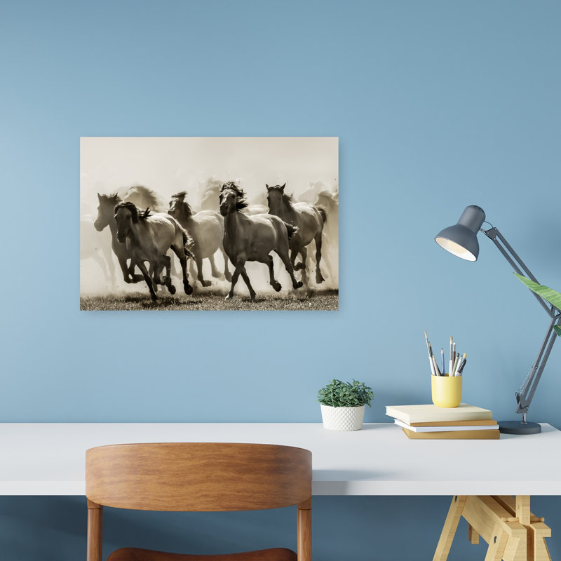 Art contemporain au galop, chevaux sauvages, 12" H x 18" W