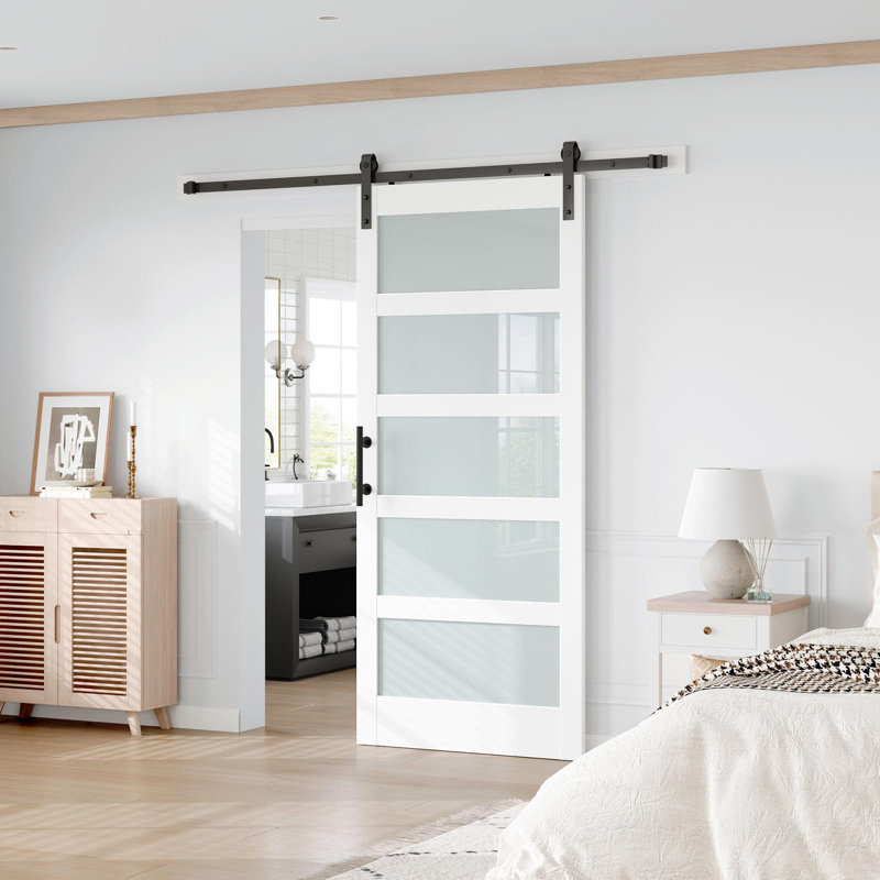 Porte de grange en bois manufacturé en verre avec trousse de quincaillerie d'installation, 36 po x 80 po, 1