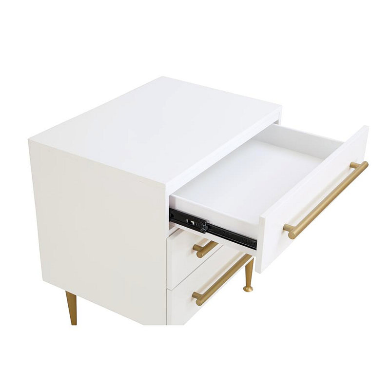 Table de chevet à 3 tiroirs Modern, Doré / Blanc