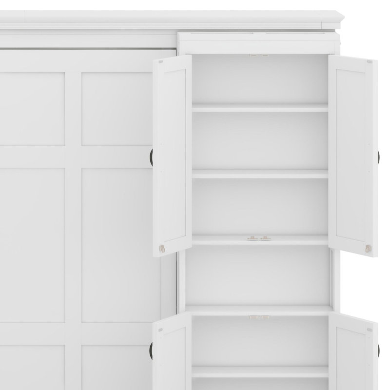 Lit escamotable avec armoires de rangement coulissantes doubles, Blanc