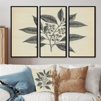 «Grey Minimalisme Vintage Solitude Plant - Plants Large», ensemble de reproductions d'art mural