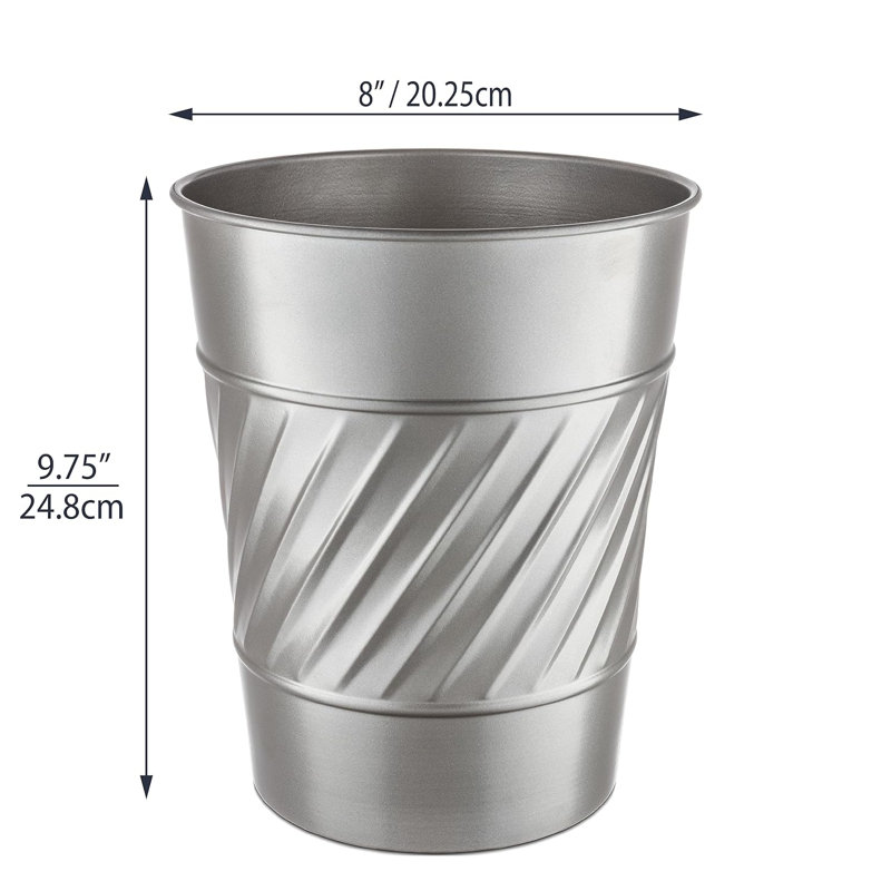 Pewter Wave Embossed Metal Cylindrical Waste Basket