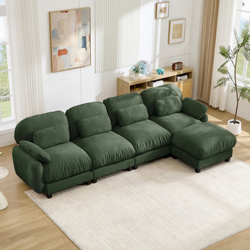 Canapé modulaire en L modulaire, Chenille verte