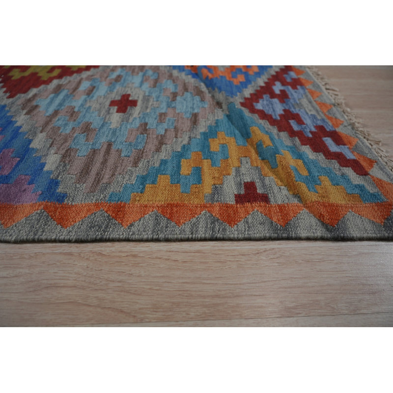 5x8 Multicolor Flat Weave Wool Diamond Cross Geometric Modern Contemporary Carpet Rug