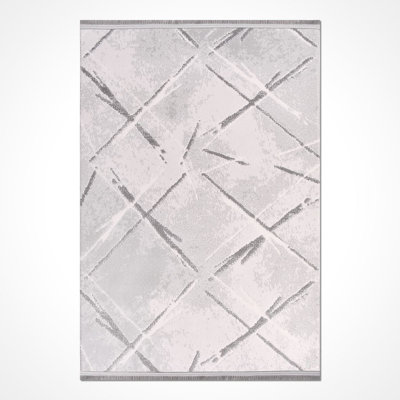 Tapis moderne / abstrait beige lavable à la machine antidérapant