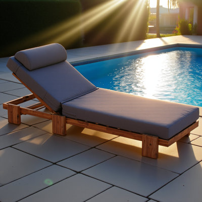 78.8'' Outdoor Patio Chaise Lounge Chair, Acacia Wood Adjustable Recliner With Headrest And Retractable Side Tray, Perfect For Terrace, Poolside, Garden, And Beach